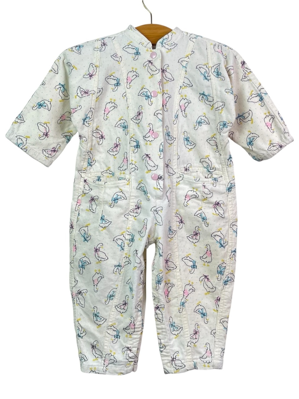 Vintage 1989 Mine Alone Duck Goose Print Cotton Corduroy Sleepsuit Pram Suit